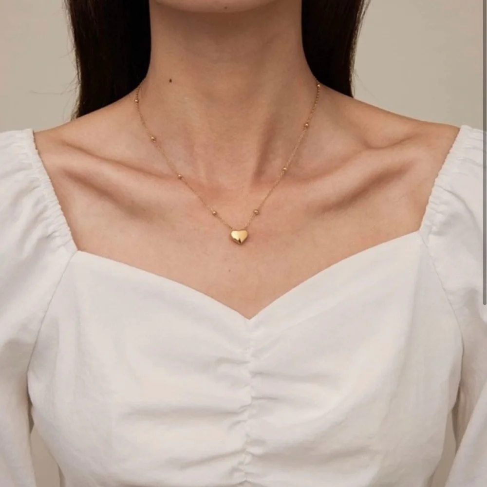 18k Gold Plated Heart Beaded Chain Necklace - Picture 2 of 4